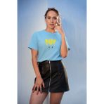 Koi Art Design Dark Kedi Baskılı / Kadın Çok Renkli T-Shirt %100 Pamuk Regular Fıt Rahat Kalıp - Mavi