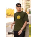 Koi Art Design Gülen Emoji Baskılı/ Premium Quality / Regular Fit / Çoklu Renk Seçenekleriyle Erkek T-Shirt - Haki