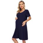 KOJOOIN Gecelik Kadın Doğum Emzirme Geceliği Pamuk Emzirme Elbisesi Kısa Kollu Gece Kıyafeti Gece Kıyafeti Boydan Boya Düğmeli (Ambalaj ÇOK YÖNLÜ, Koyu mavi, L