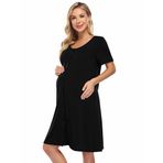 KOJOOIN Gecelik Kadın Doğum Emzirme Geceliği Pamuk Emzirme Elbisesi Kısa Kollu Gece Kıyafeti Gece Kıyafeti Boydan Boya Düğmeli (Ambalaj ÇOK YÖNLÜ, Siyah, M