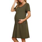 KOJOOIN Kadın gecelik, doğum, emzirme geceliği, kısa kollu, pamuk, hamile geceliği, boydan boya düğme şeritli gece elbisesi (çok yönlü ambalaj), Ordu Yeşili (Kısa Kollu), M