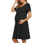 KOJOOIN Kadın gecelik, doğum, emzirme geceliği, kısa kollu, pamuk, hamile geceliği, boydan boya düğme şeritli gece elbisesi (çok yönlü ambalaj), Siyah (kısa kol), XXL