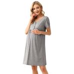 KOJOOIN Kadın gecelik, doğum emzirme geceliği, pamuk gecelik, hamile geceliği, düğme şeritli gecelik (çok yönlü ambalaj), Açık gri (kısa kollu), XL