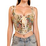 KOJOOIN Kadın Vintage çiçek korse bağcıklı kılçık baskı yelek rönesans korsan kostüm, Paeonia Apricotica, S