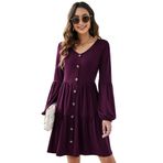 KOJOOIN Kadın zarif tunik elbise, bohem elbise, V yaka, gündelik elbise, boydan boya düğme şeritli plaj elbiseleri (ambalajda çok yönlü), Burgundy, XXL