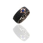 Kok Safir Tasli Rose Gold Kutup Yildizi Yanlari Karbon Islemeli Gumus Erkek Yuzuk