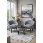 KOKİ DESİGN LİDA Keten Gri İkili Berjer Seti SİYAH MERMER DESEN ÖZEL SEHPALI (Salon,Balkon,Ofis)