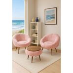 KOKİ DESİGN LİDA Pembe Wellsoft Peluş Kumaş İkili Berjer Seti ÖZEL SEHPALI (Salon,Balkon,Ofis)