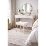 KOKİ DESİGN Peluş Kumaş Beyaz Dekoratif Puf Tabure Makyaj Masası Pufu