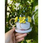Kokoş El Yapımı Hediyelik Seramik Duble Kahve Fincanı - Sarı - Yeşıl - 100 - 200 ml