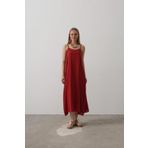 Kokosh moda Askılı Uzun Çan Elbise - Bordo