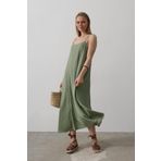 Kokosh moda Askılı Uzun Çan Elbise - Haki