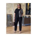 Kokosh moda Kadın Bisiklet Yaka Leopar Desenli Bluz Pantolon Büyük Beden İkili Takım
