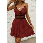 Kokosh moda Kadın Ip Askılı Kruvaze Yakalı Desenli Mini Süprem Mini Elbise