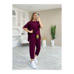 Kokosh moda Kadın Kısa Kollu Bisiklet Yaka Viskon Iki Iplik Bluz Ve Pantolon Ikili Takım