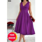 Kokosh moda Kadın Kruvaze Yaka Kloş Midi Elbise