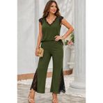 Kokosh moda Kadın V Dantel Yakalı Kısa Kollu Bluz Pantolon Alt Üst Takım