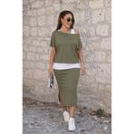 Kokosh moda Kadın Yuvarlak Yaka Bluz Askılı İç Bluz Ve Etek Alt Üst Üçlü Takım
