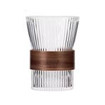Kokteyl Bardakları Ahşap Daire Çizgili Desenli İçme Bardakları, Borosilikat Cam Asılı Kulak Kahve Fincanı 11oz Şeffaf Su Bardağı