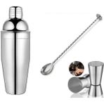 Kokteyl Hazırlama Seti 3lü Shaker 350 ml + 2/4 cl Jigger + Tokmaklı Bar Kaşığı Bar Seti