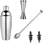 Kokteyl Seti 5 Parça Jigger 3/6 cl Tokmaklı Bar Kaşığı Shaker 350 ml Metal Şişe Dökücü 2li