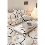 Kolay Ütülenir Nevresim Takımı Çift Kişilik Line Rondom Krem - 200 x 220 cm