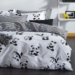 Kolay Ütülenir Nevresim Takımı Çift Kişilik Panda Beyaz
