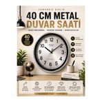 KOLAYEV 40 Cm Metal Krom Duvar Saati Sessiz Mekanizma Camlı Modern Salon Ofis Saati