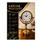 KOLAYEV Lüks Gold Metal Masa Saati Kristal Taşlı Dekoratif Çift Taraflı Vintage Salon Ofis Saati MK-2060G