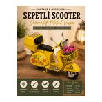 KOLAYEV Vintage Sarı Vespa Scooter Dekoru | Metal El Yapımı Çiçek Sepetli Mini Motor Biblo