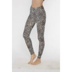 Kolcu Kar Leoparı Desenli Likralı Uzun Kadın Tayt - KB3005 - Beyaz Leopar