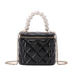 KOLKOL Kızlar Cüzdan, Mini Jöle Çanta, İnci Saplı Omuz Çantaları ve Altın Zincirli Crossbody Çanta-Kutu çanta, Siyah