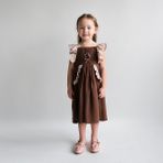 Kolları Fırfırlı Askılı Kız Çocuk Elbise - Kahverengi - 2 Yaş