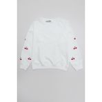 Kolları Kiraz Nakışlı Kız Çocuk Sweatshirt - Ekru - 6 Yaş