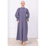Kolları Lastikli Eva Tesettür Elbise Gri HM2758 - 42