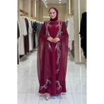 Kolları Pelerinli Taş Detaylı Abiye Elbise 3958 Bordo - 38