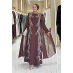 Kolları Pelerinli Taş Detaylı Abiye Elbise 3958 Kahverengi - 38
