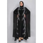 Kolları Pelerinli Taş Detaylı Abiye Elbise 3958 Siyah - 44