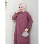 Kolları Taşlı Büyük Beden Anne Elbisesi - Pembe - 44