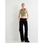 Kolsuz Crop Gömlek Slim Fit Korse Detaylı