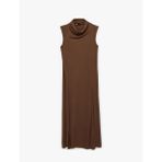 Kolsuz Dik Dökümlü Yaka Slim Fit Midi Modal Elbise