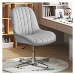 Kolsuz PU Deri Ofis Koltuğu Modern Ergonomik Döner Vanity Sandalye Orta Geri Ayarlanabilir Makyaj Masası Sandalyesi Geniş Koltuk ile Tekerlekler Gri