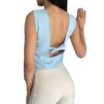 Kolsuz Sırt Dekolteli Fiyonk Detaylı Crop Kadın Bluz (Bebe Mavi, L)