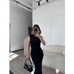 Kolsuz Uzun Likralı Elbise - Siyah XS