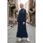 Kolu Lastikli Kareli Oduncu Elbise 2248-02 Saks - 42 - 44