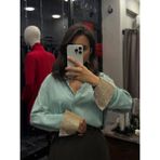 Kolu Taşlı Saten Kadın Gömlek - Mint Yeşili