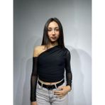 Kolu Tüllü Tek Omuz Bluz - Siyah - 38/PET