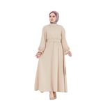 Kolu Volanlı Kemerli Henna Elbise-Bej