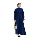 Kolu Volanlı Kemerli Henna Elbise-Lacivert
