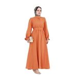 Kolu Volanlı Kemerli Henna Elbise-Turuncu